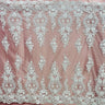 1 Yard Beaded and Corded Bridal Lace Fabric Embroidered on Polyester Net Mesh White and Ivory