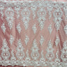 1 Yard White Beaded & Corded Bridal Lace Fabric, Embroidered Polyester Net Mesh, 54" Wide,