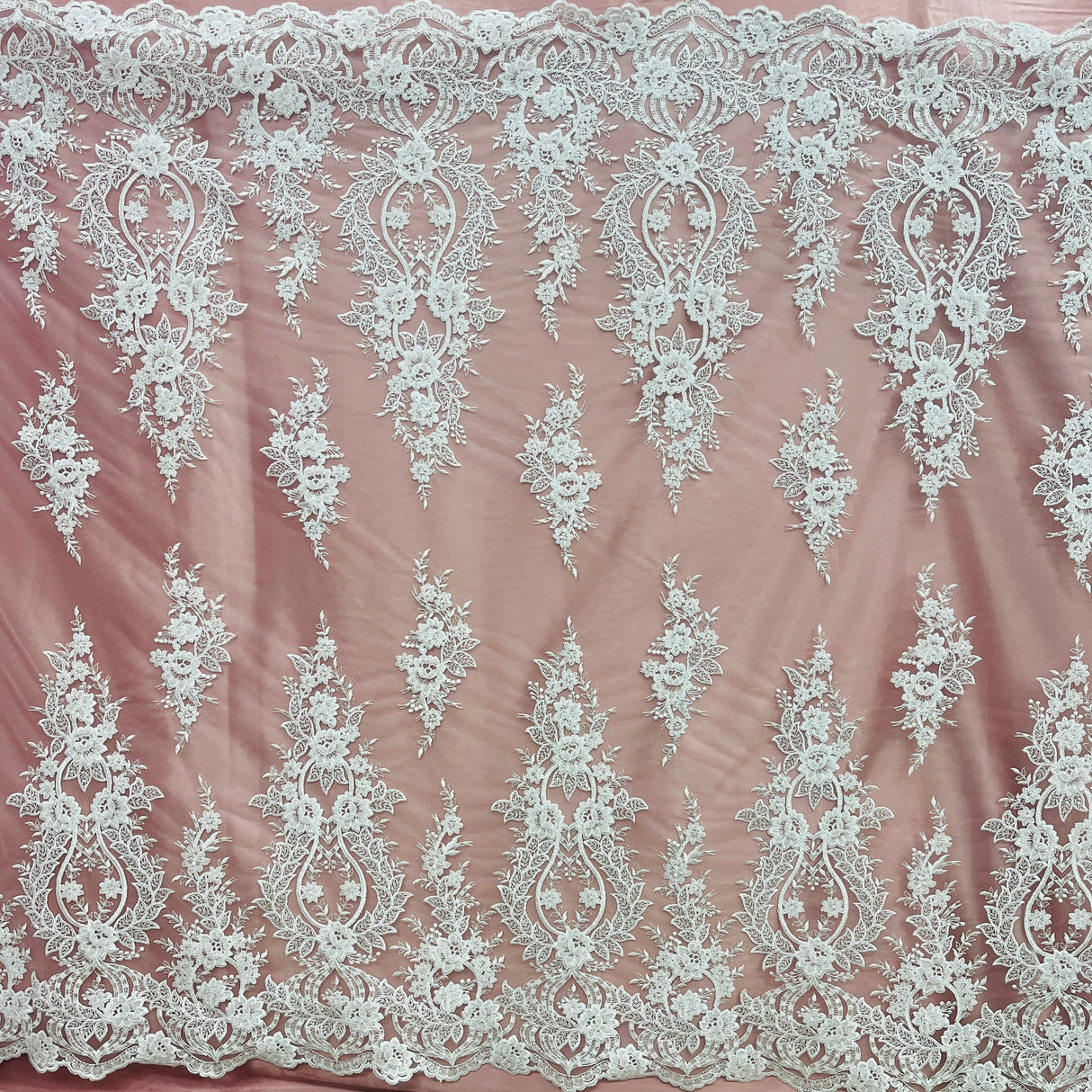 Beaded Corded Bridal Lace Fabric