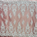 Beaded Corded Bridal Lace Fabric - Embroidered Net Mesh, White, Ivory, Silver, Gold, 54" Wide (1 Yard)