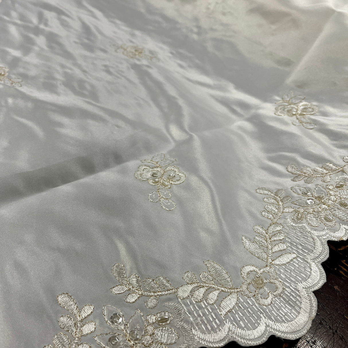 Beaded Bridal Lace Fabric on Satin