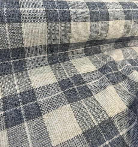 Carry On Atlantic Blue Checkered Plaid Polyester Fabric - Navy Blue/Cream Checkered Plaid, 54" Width (By The Yard)