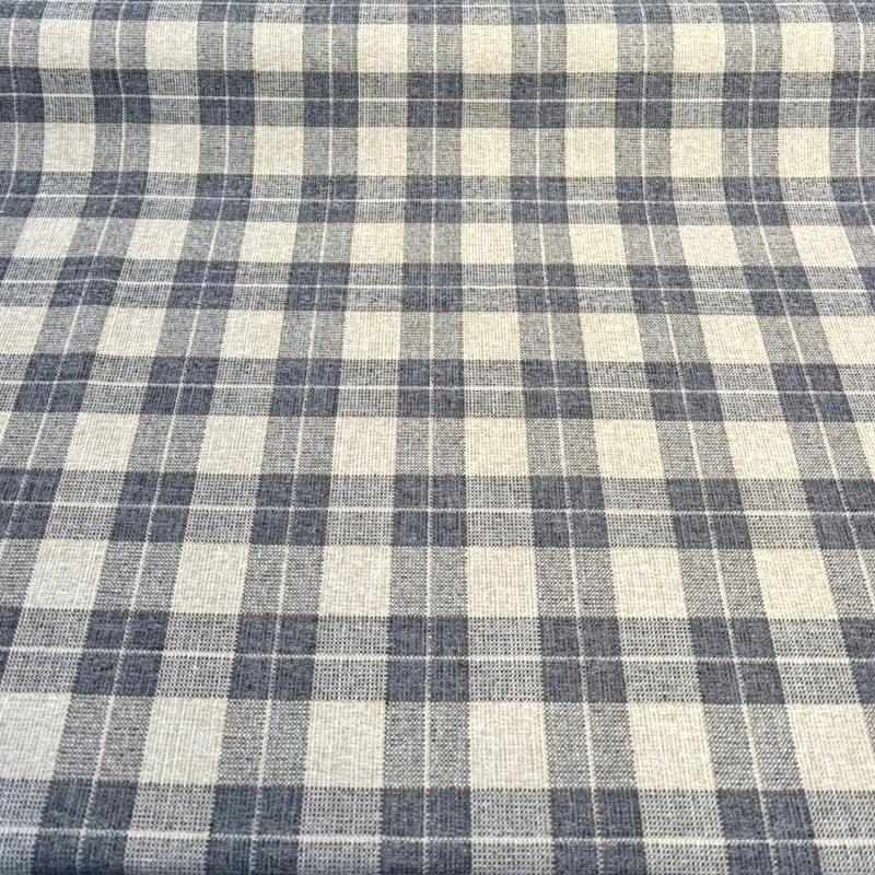 Carry On Atlantic Blue Checkered Plaid Polyester Fabric - Navy Blue/Cream Checkered Plaid, 54" Width (By The Yard)