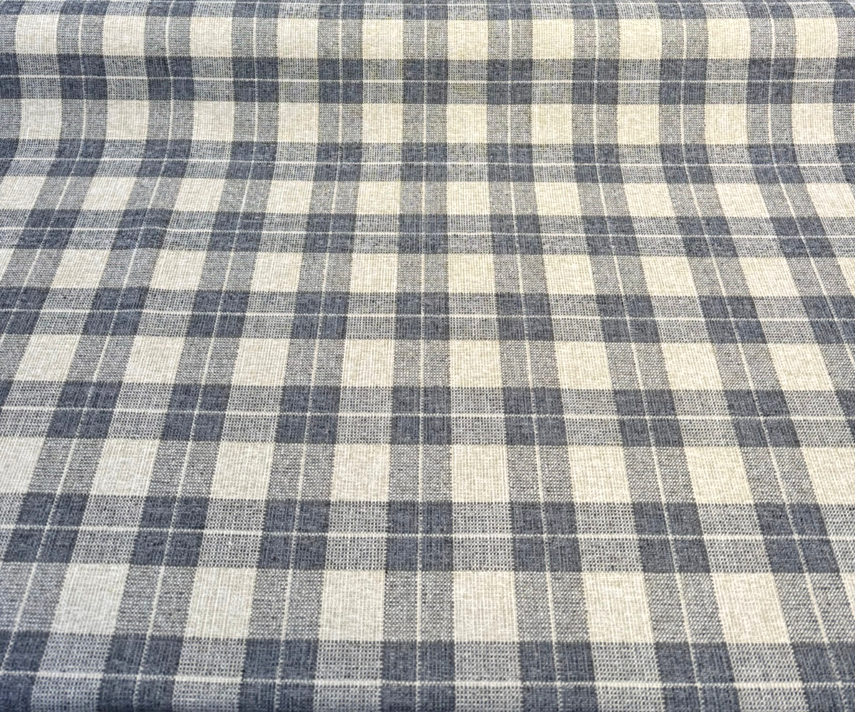 Carry On Atlantic Blue Checkered Plaid Polyester Fabric - Navy Blue/Cream Checkered Plaid, 54" Width (By The Yard)