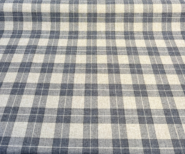 Carry On Atlantic Blue Checkered Plaid Polyester Fabric - Navy Blue/Cream Checkered Plaid, 54" Width (By The Yard)