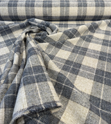 Carry On Atlantic Blue Checkered Plaid Polyester Fabric - Navy Blue/Cream Checkered Plaid, 54" Width (By The Yard)
