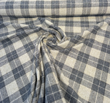 Carry On Atlantic Blue Checkered Plaid Polyester Fabric - Navy Blue/Cream Checkered Plaid, 54" Width (By The Yard)