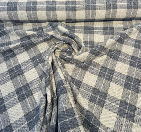 Carry On Atlantic Blue Checkered Plaid Polyester Fabric - Navy Blue/Cream Checkered Plaid, 54" Width (By The Yard)