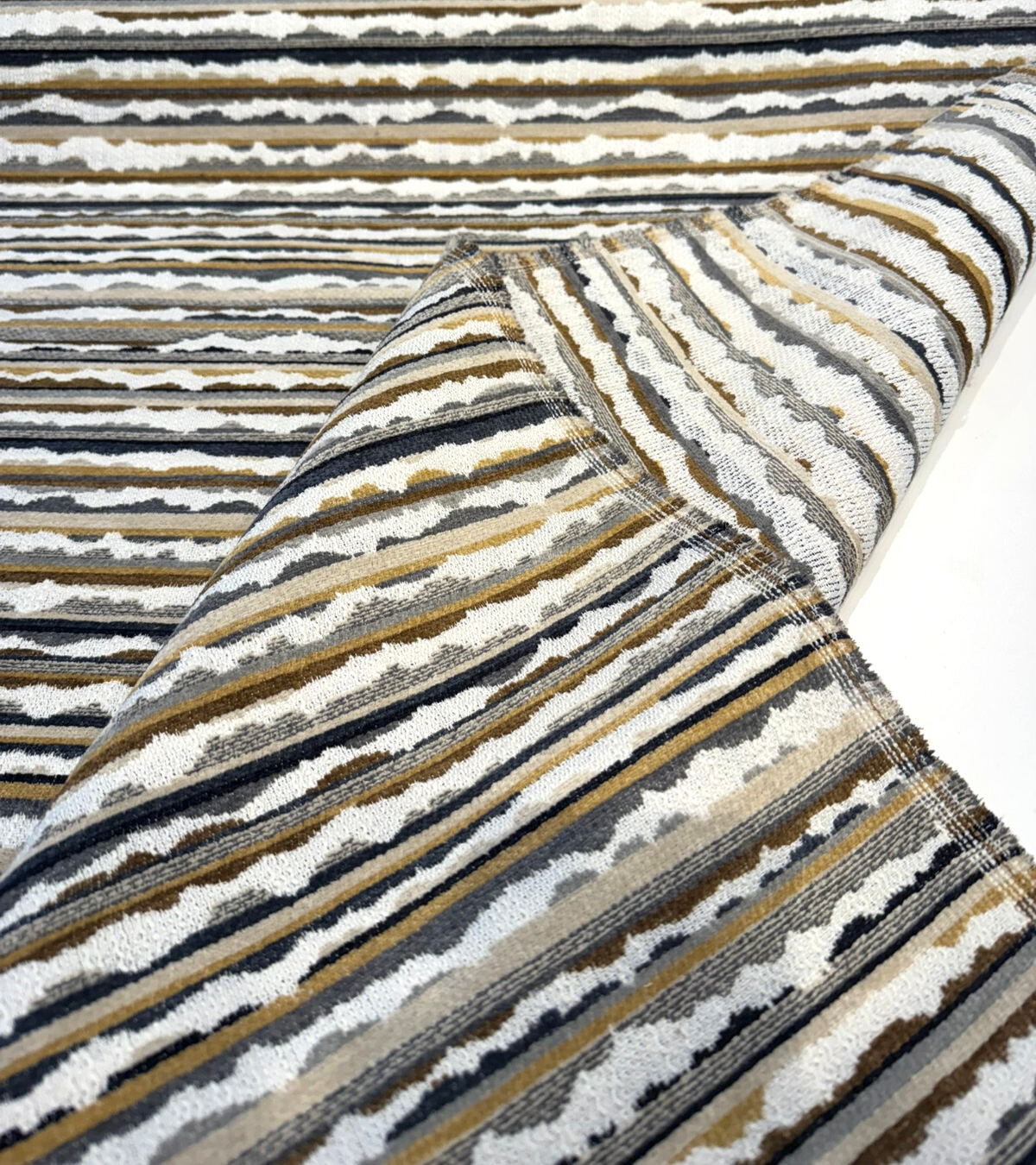 Space Walk Earth Chenille Upholstery Fabric - Earth Tone Abstract Stripes, 56" Width (1 Yard)