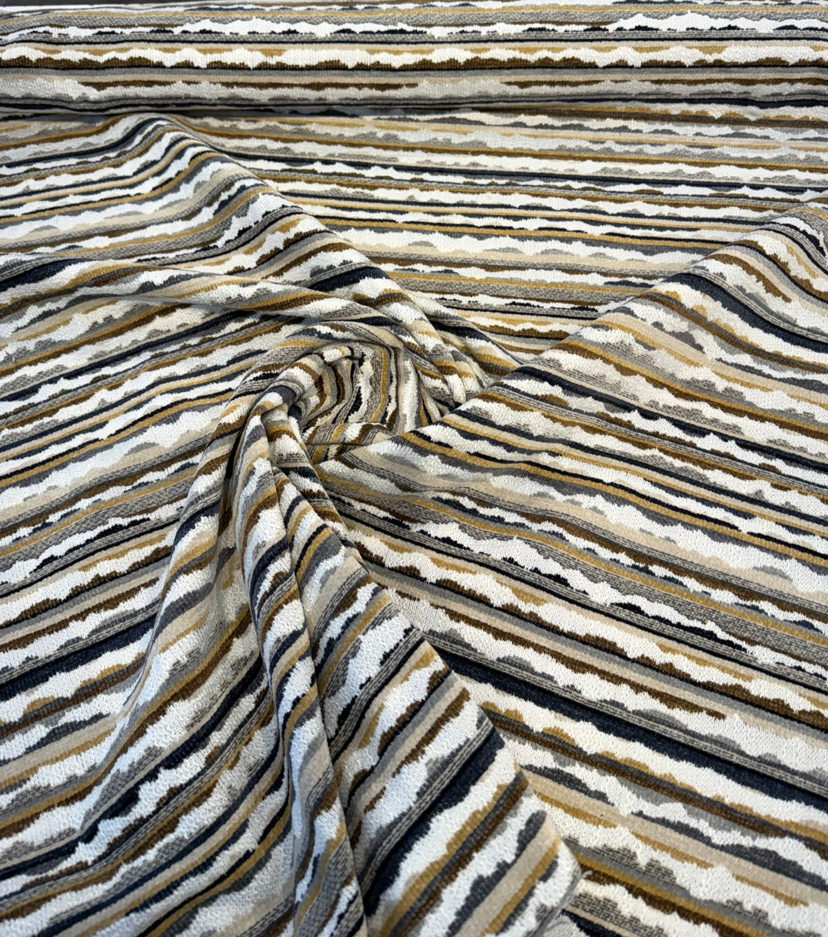 Space Walk Earth Chenille Upholstery Fabric - Earth Tone Abstract Stripes, 56" Width (1 Yard)