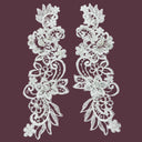 Beaded Corded Floral Lace Applique 10" x 3"