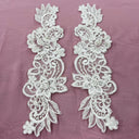 1 Pair 10" x 3" Each Side Beaded & Corded Floral Lace 100% Polyester Organza
