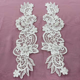 1 Pair 10" x 3" Each Side Beaded & Corded Floral Lace 100% Polyester Organza