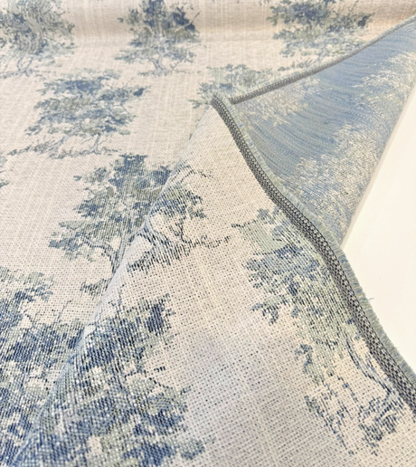 Secret Of The Tree Chenille Upholstery Fabric - Delft Blue Botanical Toile, 56" Width (By The Yard)