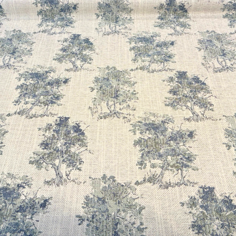 Secret Of The Tree Chenille Upholstery Fabric - Delft Blue Botanical Toile, 56" Width (By The Yard)