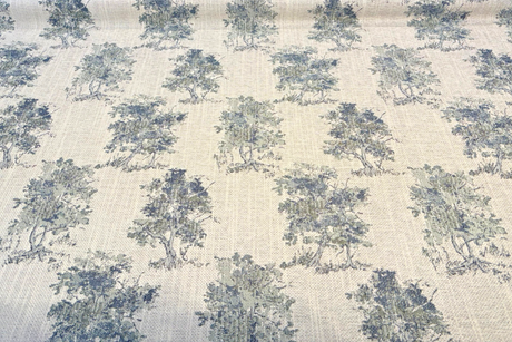Secret Of The Tree Chenille Upholstery Fabric - Delft Blue Botanical Toile, 56" Width (By The Yard)