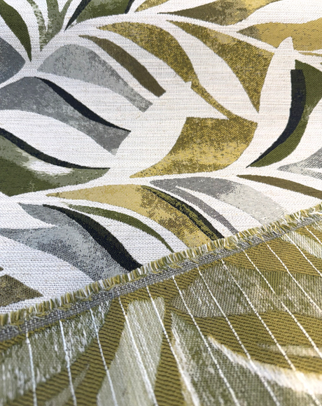 Swavelle Isleta Jacquard Upholstery Fabric - Leaf Green Abstract Leaf Pattern, 59" Width (1 Yard)