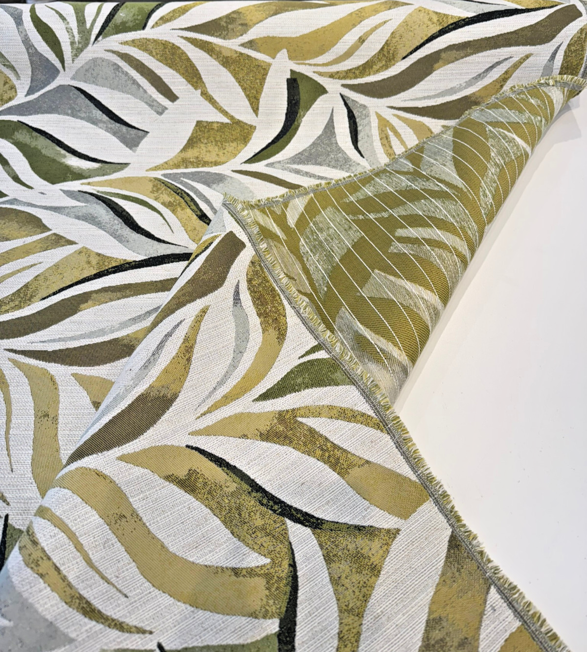 Swavelle Isleta Jacquard Upholstery Fabric - Leaf Green Abstract Leaf Pattern, 59" Width (1 Yard)