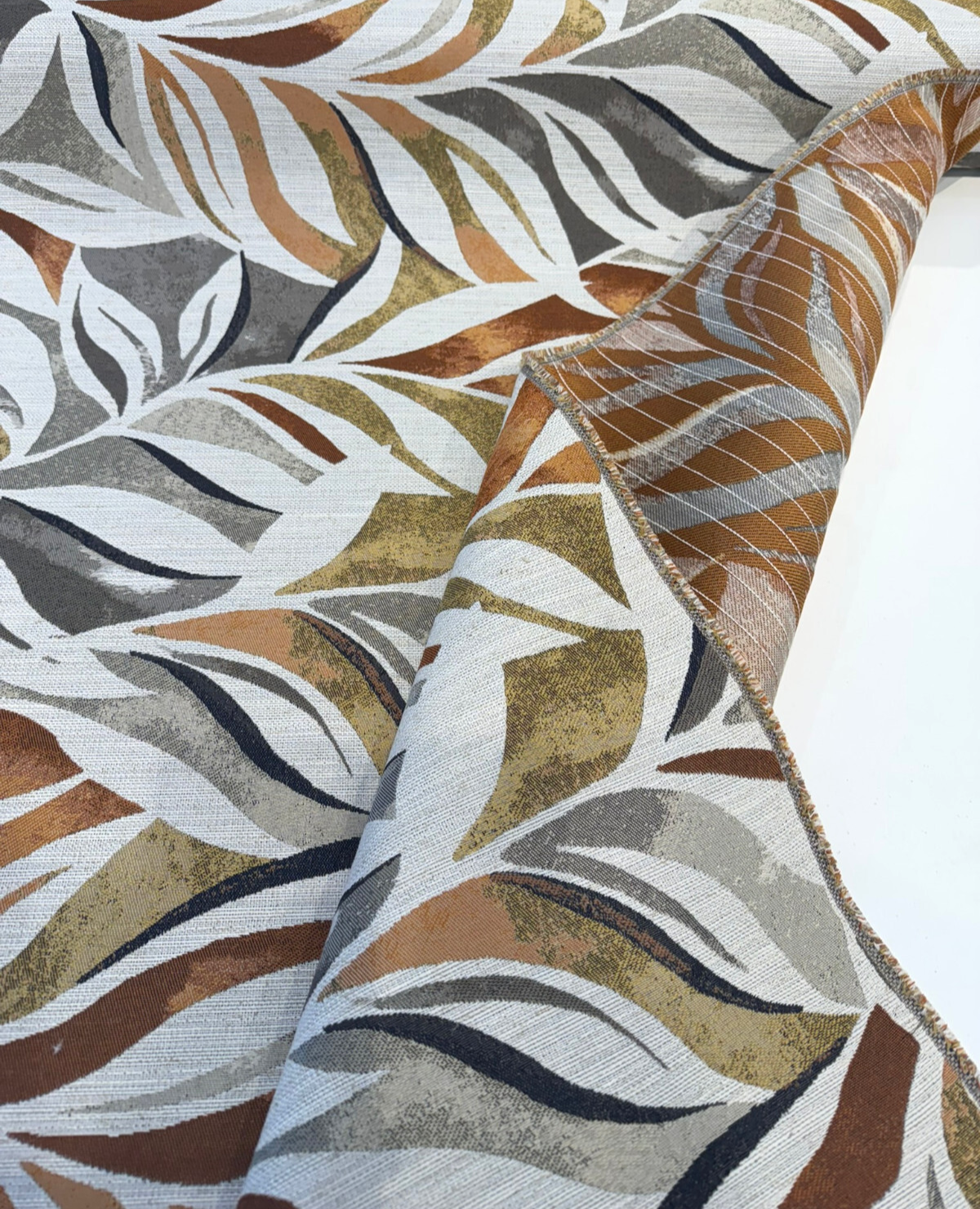 Swavelle Isleta Leaf Autumn Jacquard Upholstery Fabric - Burnt Orange, Rust, Taupe, Charcoal, Gold, Ivory Abstract Leaf Pattern, 59" Width (1 Yard)