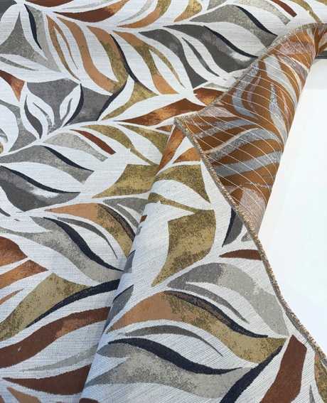 Swavelle Isleta Leaf Autumn Jacquard Upholstery Fabric - Burnt Orange, Rust, Taupe, Charcoal, Gold, Ivory Abstract Leaf Pattern, 59" Width (1 Yard)