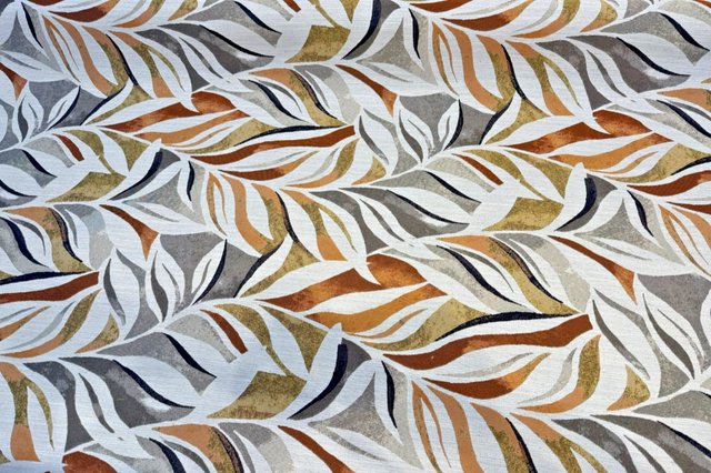 Swavelle Isleta Leaf Autumn Jacquard Upholstery Fabric - Burnt Orange, Rust, Taupe, Charcoal, Gold, Ivory Abstract Leaf Pattern, 59" Width (1 Yard)