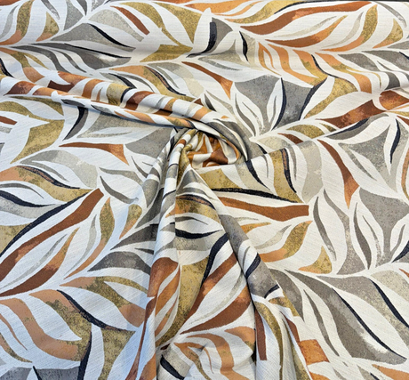 Swavelle Isleta Leaf Autumn Jacquard Upholstery Fabric - Burnt Orange, Rust, Taupe, Charcoal, Gold, Ivory Abstract Leaf Pattern, 59" Width (1 Yard)