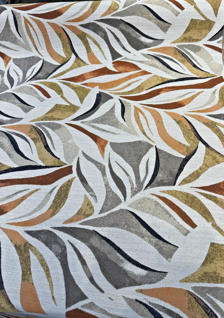 Swavelle Isleta Leaf Autumn Jacquard Upholstery Fabric - Burnt Orange, Rust, Taupe, Charcoal, Gold, Ivory Abstract Leaf Pattern, 59" Width (1 Yard)