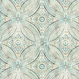 Blissfulness Spa Cotton Fabric - Aqua, Beige, Gray Medallion Print, 54" Width (1 Yard)