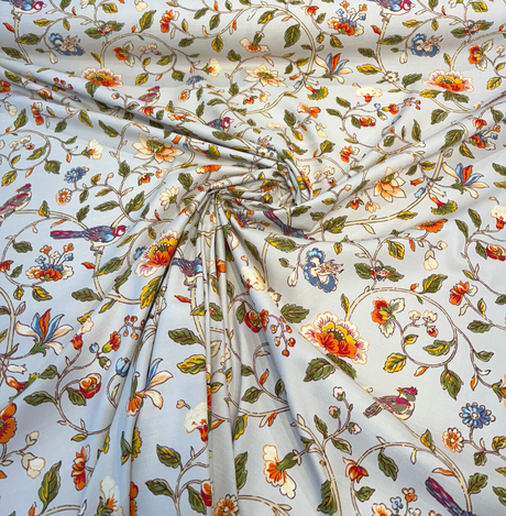 Summer Isles Tigerlily Cotton Fabric - Floral Bird Pattern, Gray Multi, 54" Width (1 Yard)