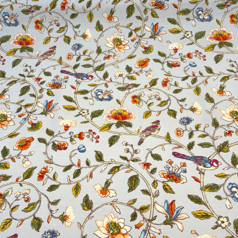Summer Isles Tigerlily Cotton Fabric - Floral Bird Pattern, Gray Multi, 54" Width (1 Yard)