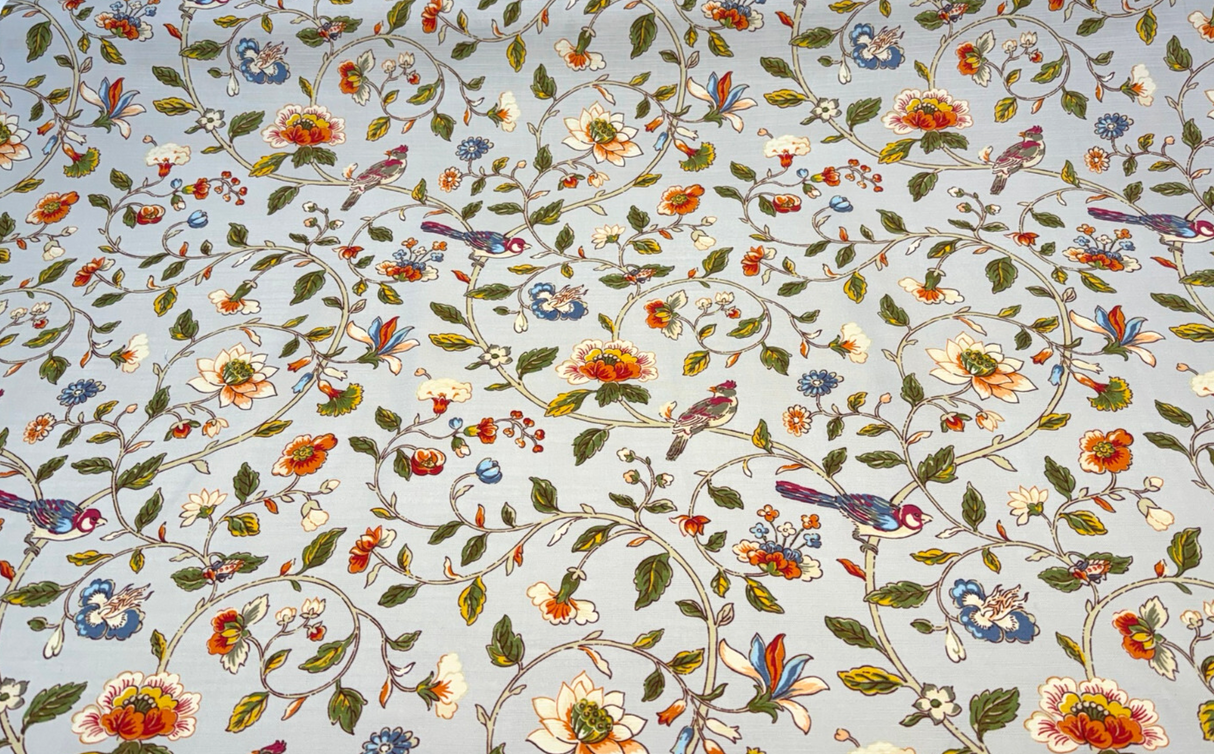 Summer Isles Tigerlily Cotton Fabric - Floral Bird Pattern, Gray Multi, 54" Width (1 Yard)