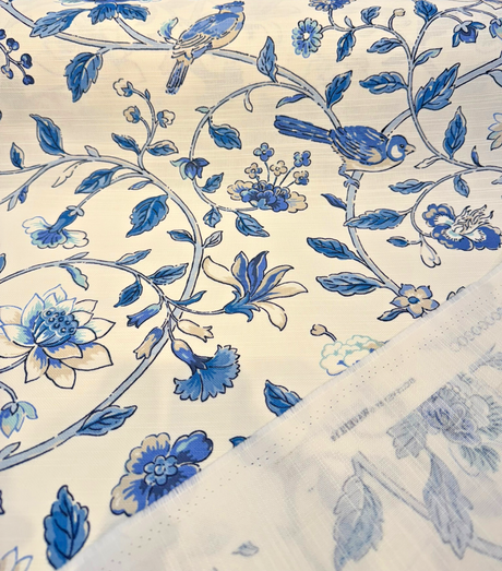 Waverly Summer Isles Cotton Fabric - Sky Blue Floral Bird, 54" Width (1 Yard)