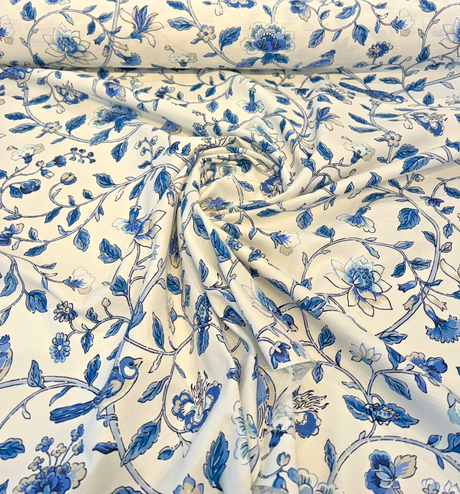 Waverly Summer Isles Cotton Fabric - Sky Blue Floral Bird, 54" Width (1 Yard)