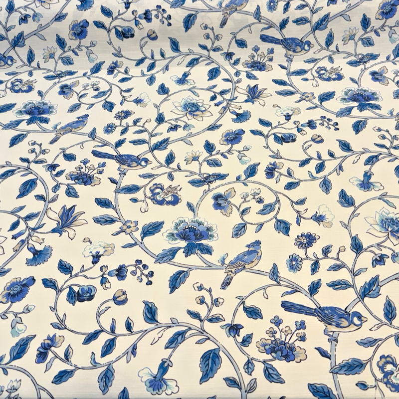 Waverly Summer Isles Cotton Fabric - Sky Blue Floral Bird, 54" Width (1 Yard)