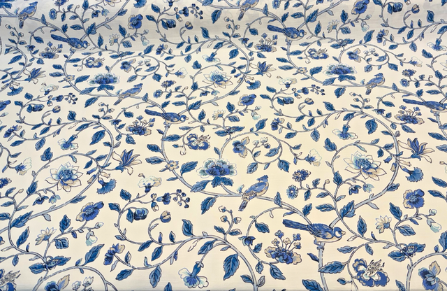 Waverly Summer Isles Cotton Fabric - Sky Blue Floral Bird, 54" Width (1 Yard)