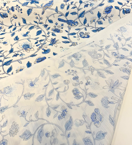 Waverly Summer Isles Cotton Fabric - Sky Blue Floral Bird, 54" Width (1 Yard)