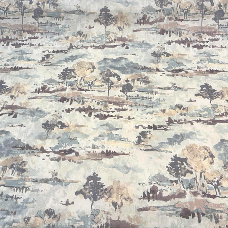 Waverly Imagery Quarry 100 Percent Cotton Fabric - Watercolor Scenic Toile, Misty Blue/Taupe/Stone Gray/Ivory/Warm Beige, 54" Width (1 Yard)