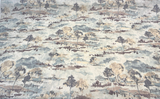 Waverly Imagery Quarry 100 Percent Cotton Fabric - Watercolor Scenic Toile, Misty Blue/Taupe/Stone Gray/Ivory/Warm Beige, 54" Width (1 Yard)