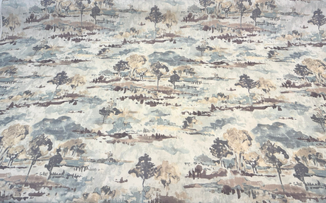 Waverly Imagery Quarry 100 Percent Cotton Fabric - Watercolor Scenic Toile, Misty Blue/Taupe/Stone Gray/Ivory/Warm Beige, 54" Width (1 Yard)