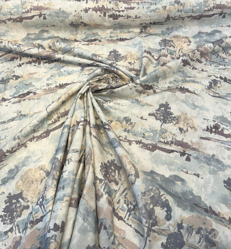 Waverly Imagery Quarry 100 Percent Cotton Fabric - Watercolor Scenic Toile, Misty Blue/Taupe/Stone Gray/Ivory/Warm Beige, 54" Width (1 Yard)