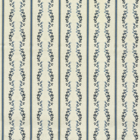 Waverly Regency Stripe Blue Caspian Vine 100% Cotton Fabric - Blue Vertical Stripe Vine Pattern, 57" Width (1 Yard)