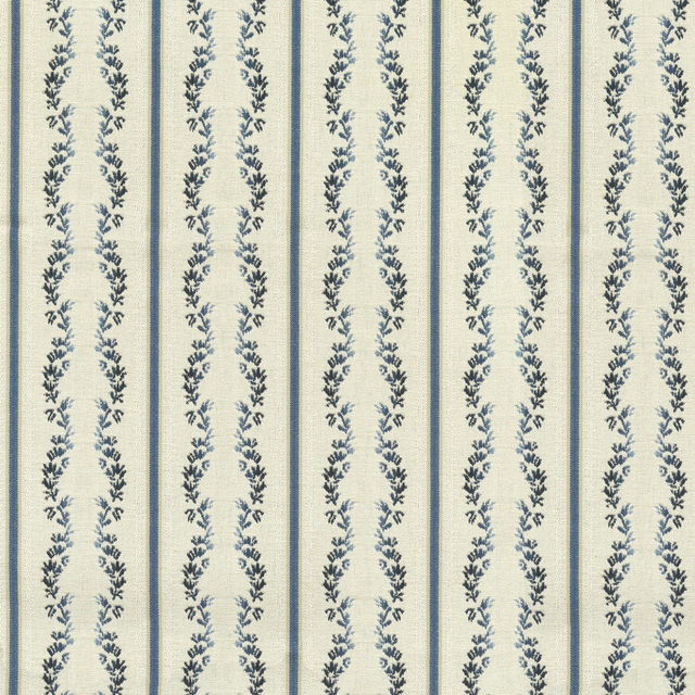 Waverly Regency Stripe Blue Caspian Vine 100% Cotton Fabric - Blue Vertical Stripe Vine Pattern, 57" Width (1 Yard)