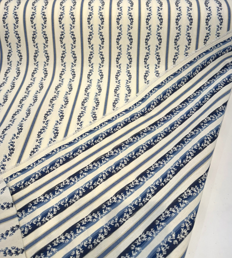 Waverly Regency Stripe Blue Caspian Vine 100% Cotton Fabric - Blue Vertical Stripe Vine Pattern, 57" Width (1 Yard)