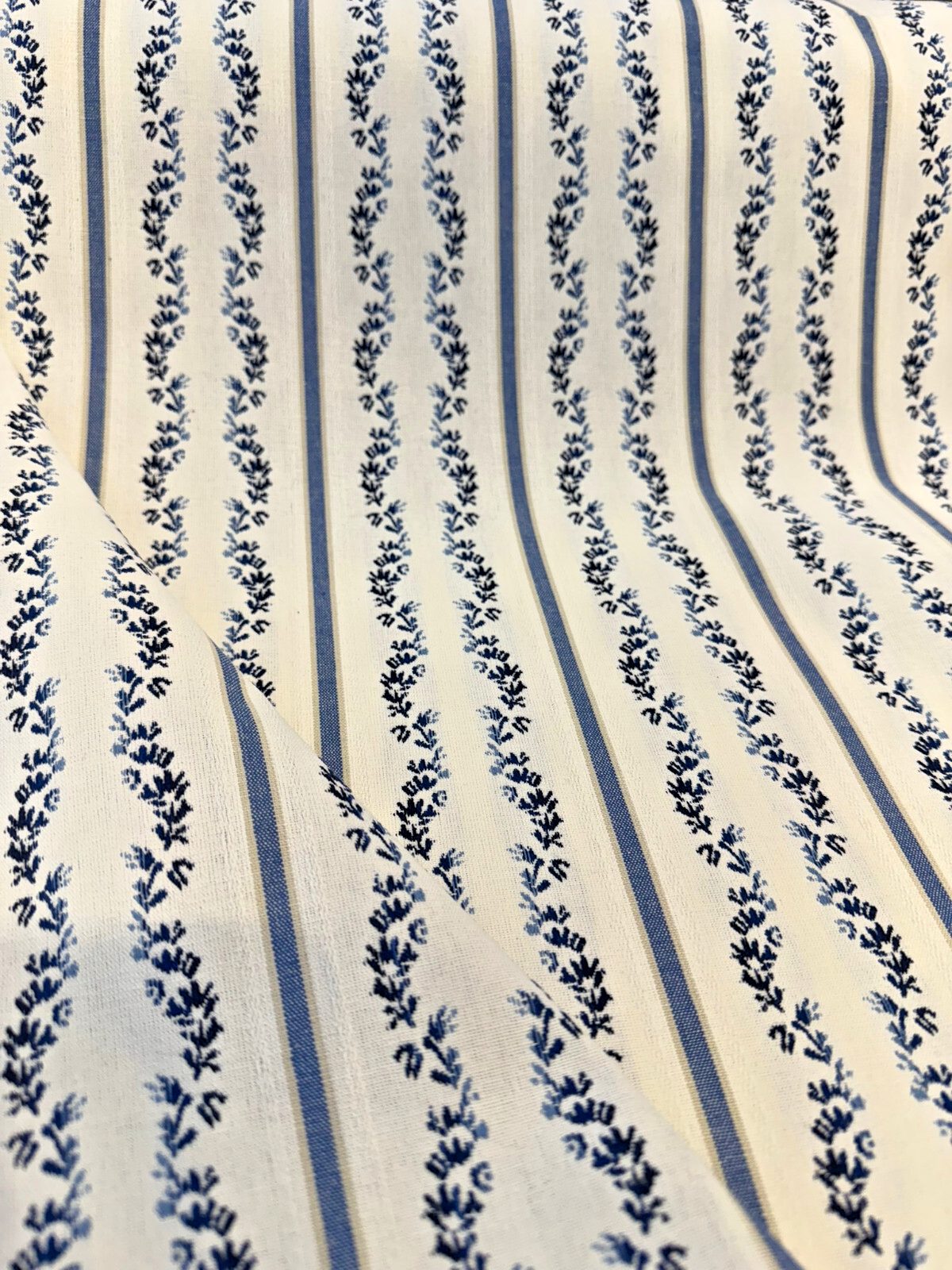 Waverly Regency Stripe Blue Caspian Vine 100% Cotton Fabric - Blue Vertical Stripe Vine Pattern, 57" Width (1 Yard)