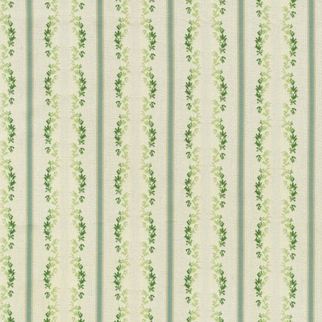 Waverly Regency Stripe Green Clover Vine Cotton Fabric - Green Vine Vertical Stripe, 57" Width (1 Yard)