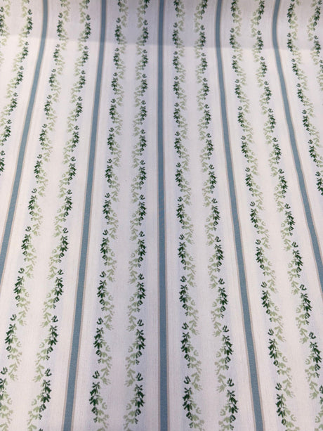 Waverly Regency Stripe Green Clover Vine Cotton Fabric - Green Vine Vertical Stripe, 57" Width (1 Yard)