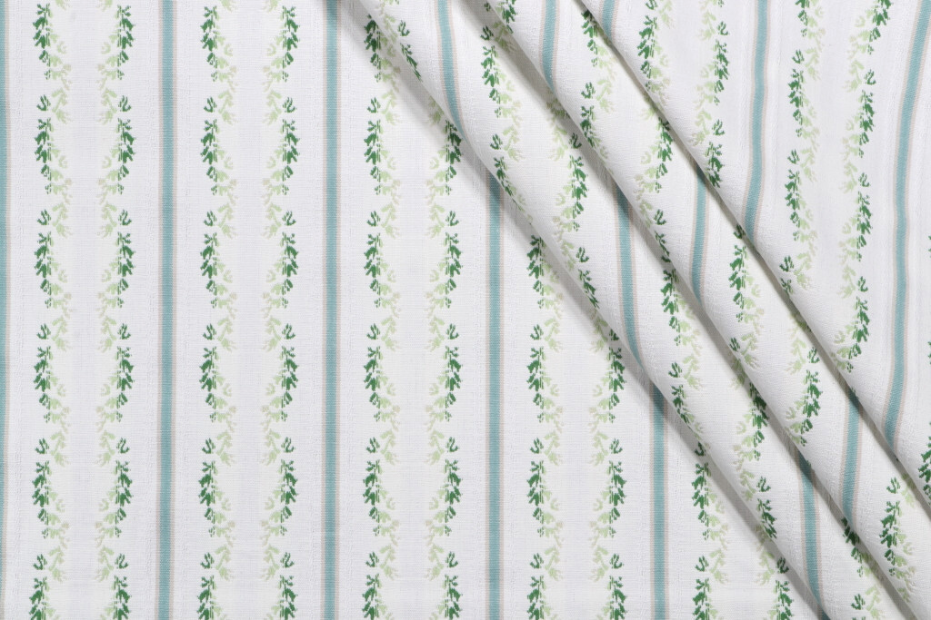 Waverly Regency Stripe Green Clover Vine Cotton Fabric - Green Vine Vertical Stripe, 57" Width (1 Yard)