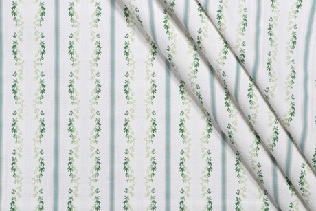 Waverly Regency Stripe Green Clover Vine Cotton Fabric - Green Vine Vertical Stripe, 57" Width (1 Yard)