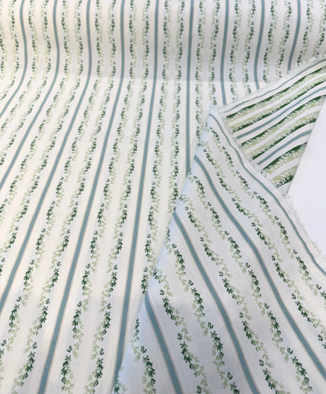 Waverly Regency Stripe Green Clover Vine Cotton Fabric - Green Vine Vertical Stripe, 57" Width (1 Yard)