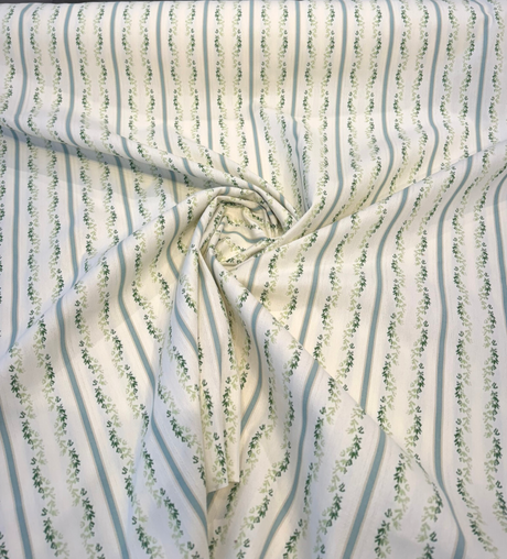 Waverly Regency Stripe Green Clover Vine Cotton Fabric - Green Vine Vertical Stripe, 57" Width (1 Yard)
